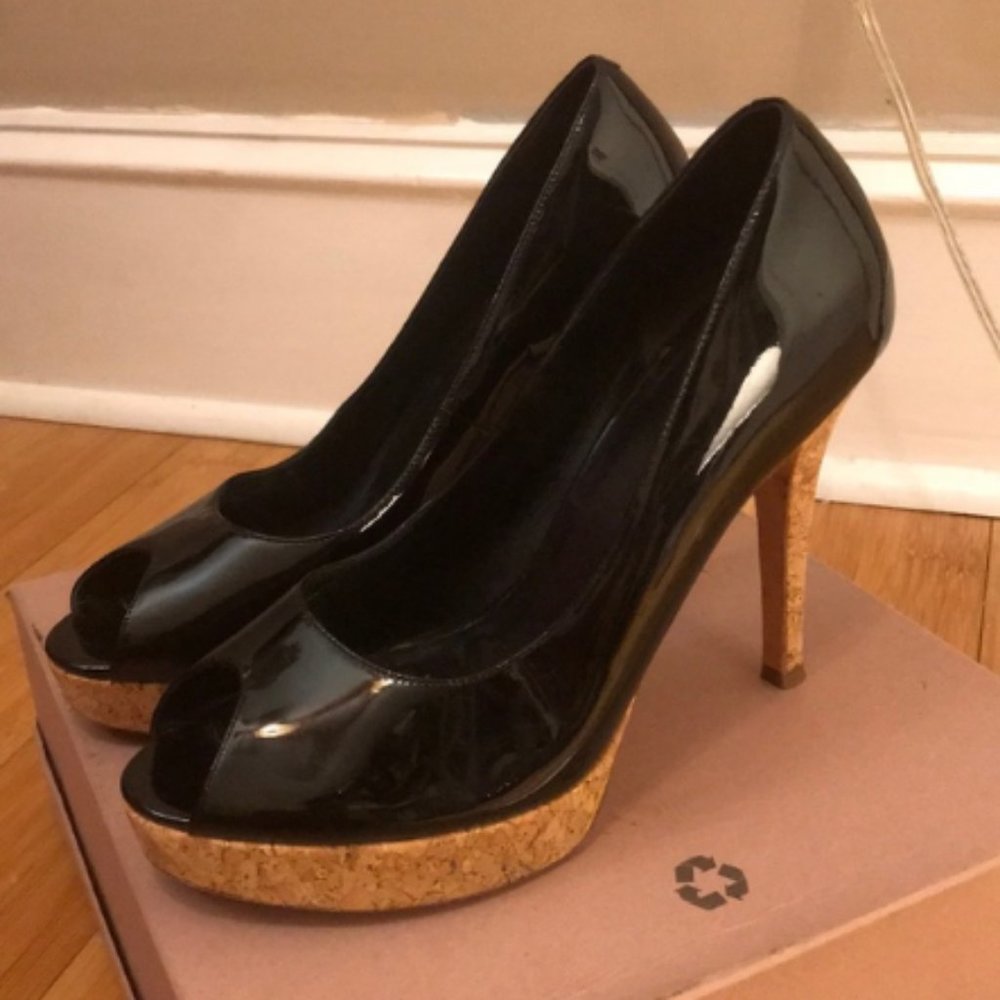 Cole Haan Patent Leather Cork Peep Toe